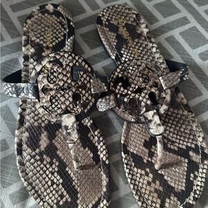 Tory Burch Black and Tan Snakeskin Sandals